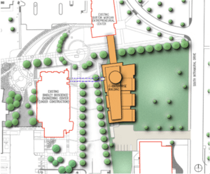 Site plan of the Mann Building at Purdue University in Indiana by Fortune Architecture, an Architecture Firm in Kokomo, Indiana.