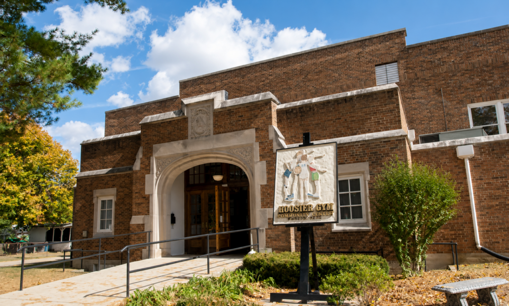 Exterior of the Hoosier Gym & Recreational center in Indiana. Restored and updated by Fortune Architecture & Design